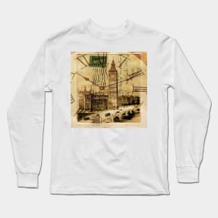 1980s dark academia UK landscape vintage london Thames River Big Ben Long Sleeve T-Shirt